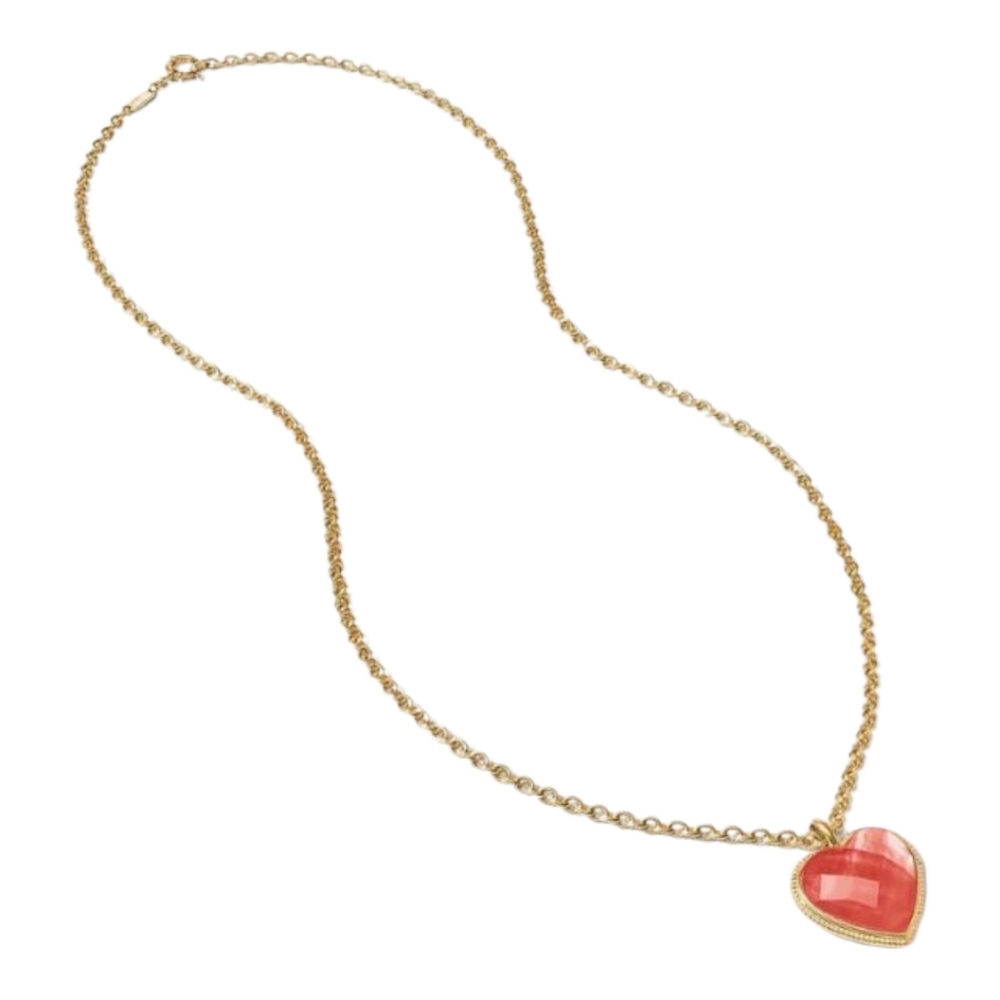 JULIE VOS Reversible PINK Crystal Heart Pendant Necklace NWT 24k Gold Plate 36" - Picture 2 of 6